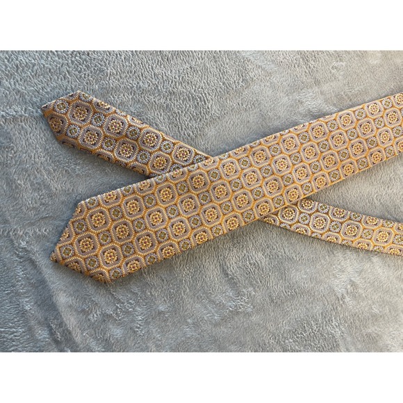 JZ Boulder Silk‎ Necktie Geometric Floral Pattern Gold Brown Mens Tie - Picture 4 of 8
